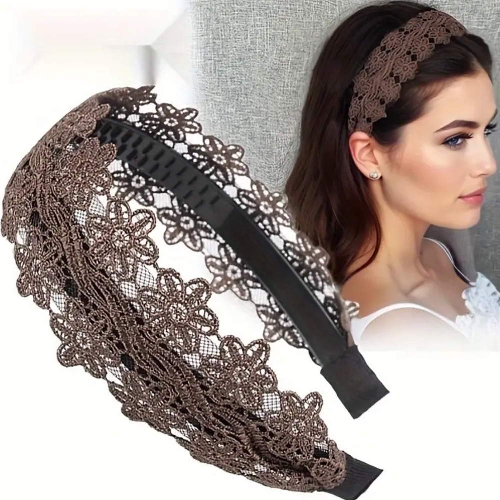 Coffee Color Elegant Lace Headband